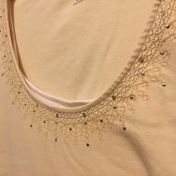 Sonoma Sequin Stud Embroidery Layered Front Butter Yellow Short Sleeve Tee VGUC - Picture 3 of 9